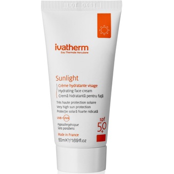 Crema protectie solara pentru fata SPF 50+ Sunlight, Ivatherm, pentru piele sensibila si uscata, 50 ml Crema protectie solara pentru fata SPF 50+ Sunlight, Ivatherm, pentru piele sensibila si uscata, 50 ml