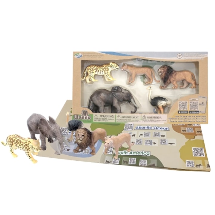 Joc interactiv Imaginarium African Elephant Set & App cu aplicatie si 5 animale salbatice africane, leu, elefant, leoaica, strut si leopard