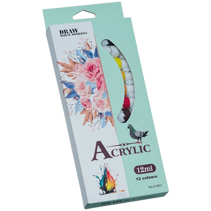 Acuarela tempera acrilica pentru pictura 12 culori x 12 ml, Adison