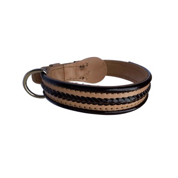 Zgarda caine din piele naturala dublata, culoare bej, cu impletitura si margine maro(70cm / 40mm / 7mm) Zgarda caine din piele naturala dublata, culoare bej, cu impletitura si margine maro(70cm / 40mm / 7mm)