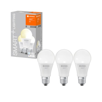 Pachet 3 becuri inteligente LED LEDVANCE SMART WIFI, A60, E27, 9W (60W), 806 lm, dimabil, temperatura lumina calda (2700K), compatibil amazon alexa/Google Assistant Pachet 3 becuri inteligente LED LEDVANCE SMART WIFI, A60, E27, 9W (60W), 806 lm, dimabil, temperatura lumina calda (2700K), compatibil amazon alexa/Google Assistant