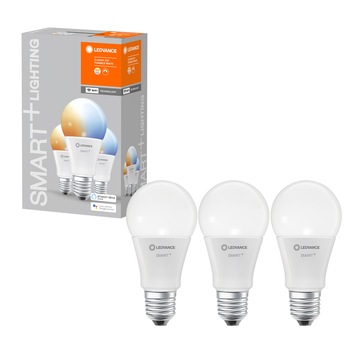 Pachet 3 becuri inteligente LED LEDVANCE SMART WIFI, A60, E27, 9W (60W), 806 lm, dimabil, temperatura lumina reglabila (2700-6500 K), compatibil amazon alexa/Google Assistant Pachet 3 becuri inteligente LED LEDVANCE SMART WIFI, A60, E27, 9W (60W), 806 lm, dimabil, temperatura lumina reglabila (2700-6500 K), compatibil amazon alexa/Google Assistant