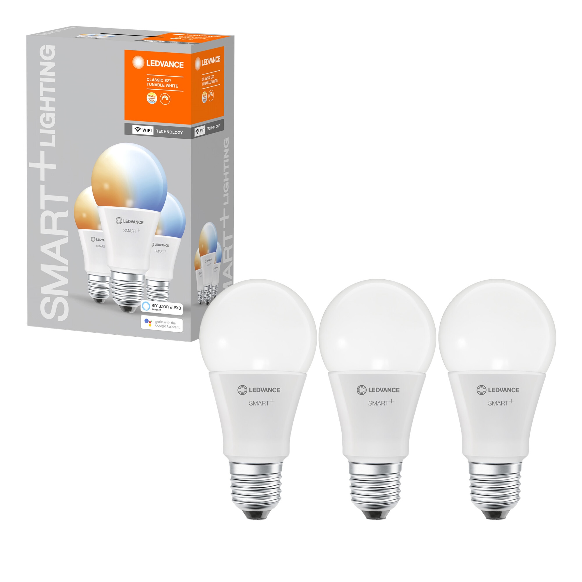 Pachet 3 becuri inteligente LED LEDVANCE SMART WIFI, A75, E27, 9.5W (75W), 1055 lm, dimabil, temperatura lumina reglabila (2700-6500K), compatibil amazon alexa/Google Assistant