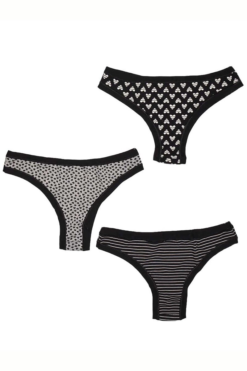 Set chiloti damaCotonella, 3490, 3 perechi, Bumbac, Alb/Negru