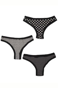 Set chiloti damaCotonella, 3490, 3 perechi, Bumbac, Alb/Negru Set chiloti damaCotonella, 3490, 3 perechi, Bumbac, Alb/Negru