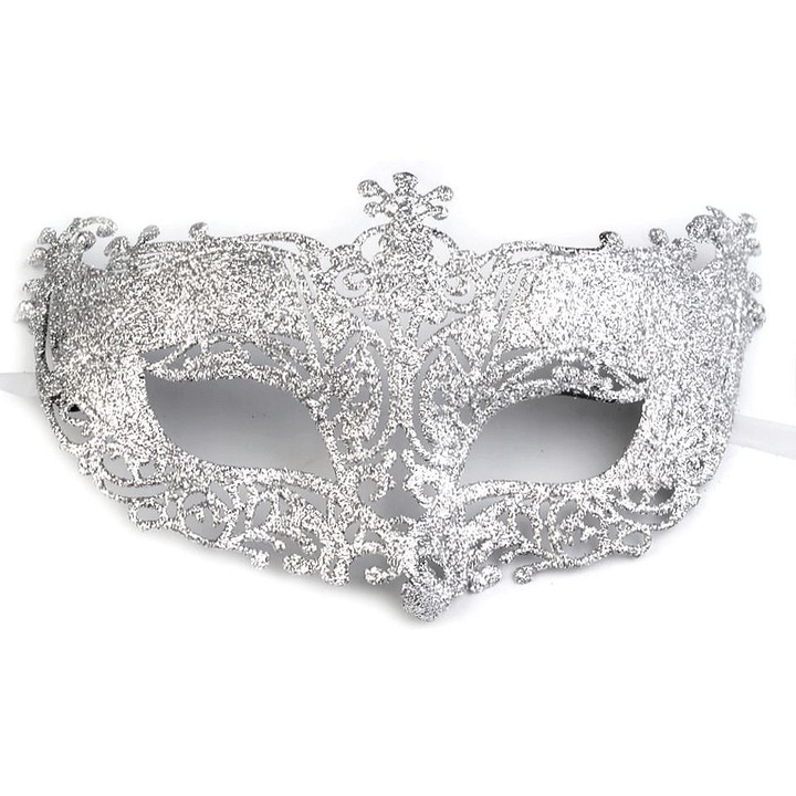 Masca de carnaval cu sclipici argintiu