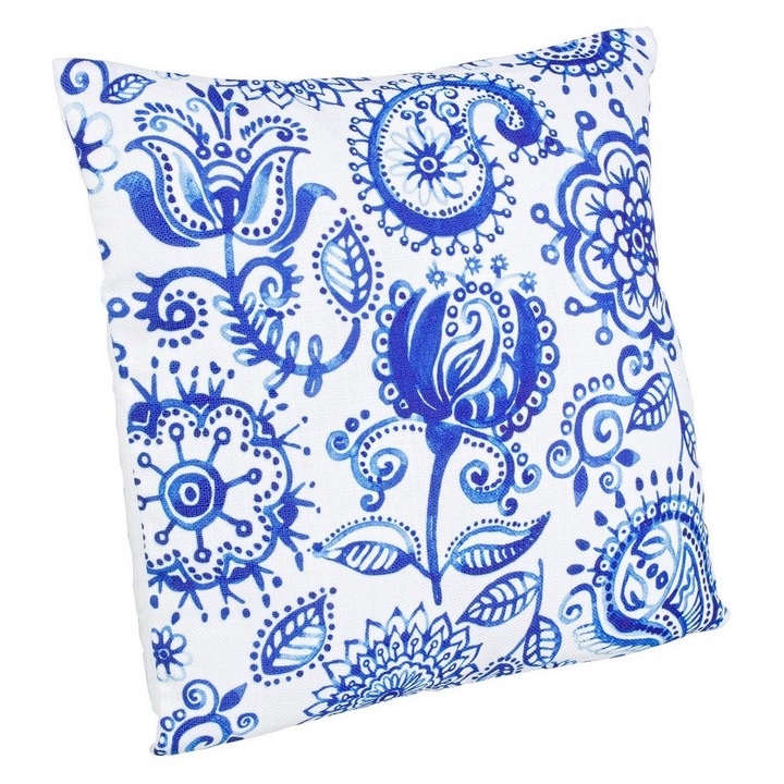 Perna decorativa din textil alb albastru Kitty 40 cm X 40 cm