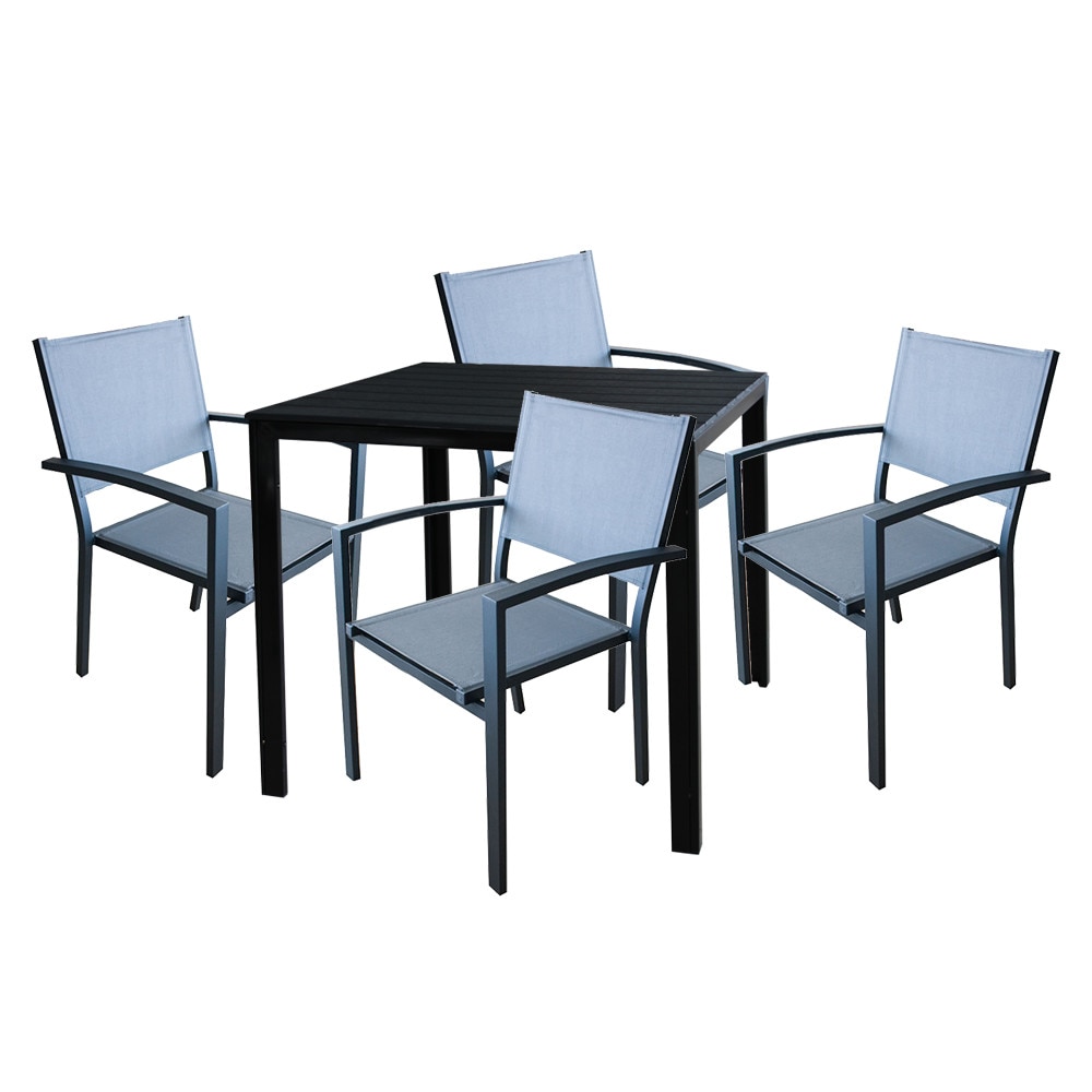 Set mobilier terasa, gradina masa patrata neagra RAKI BAKA 78xh74cm cu 4 scaune cu brate din panza cu cadru aluminiu