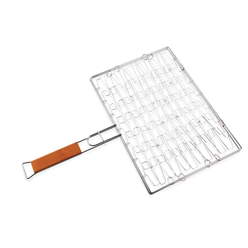 Gratar mobil cu perete dublu pentru gradina cu maner din otel , ATS, gri cromat, pentru carbune, gaz, lemne