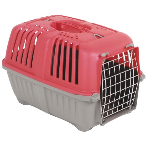 Cusca pentru transport animale de companie, YANA, metal, plastic, gri cu rosu