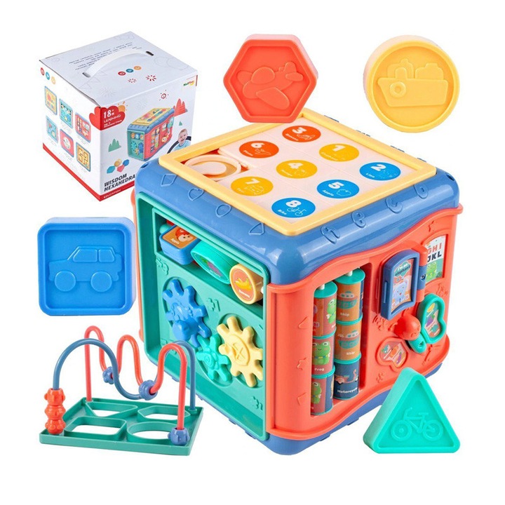 Centru de Activitati bebe cu Jocuri Educative Wisdom Hexahedral, +18 luni