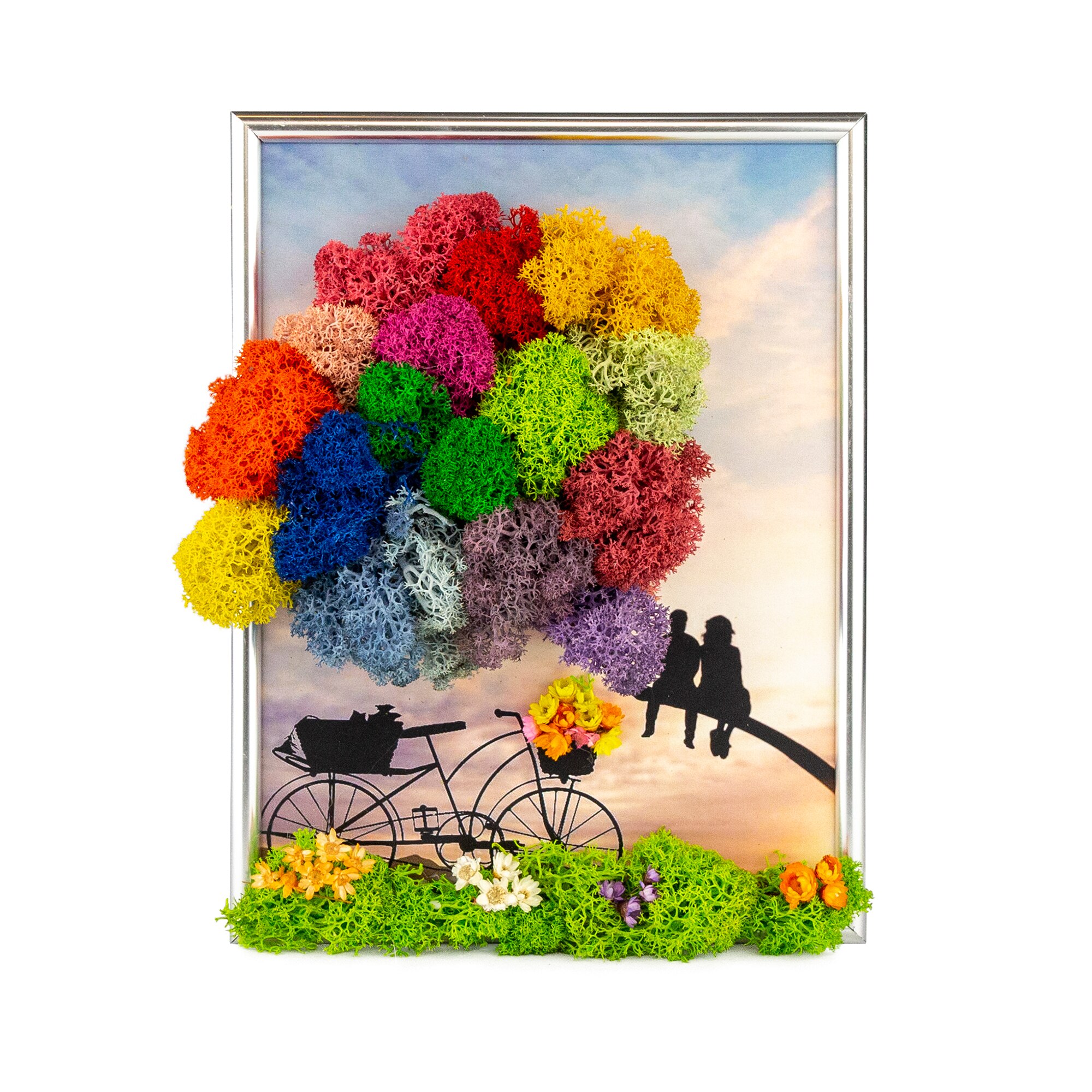 Tablou Noi Doi cu Licheni Stabilizati si Flori Uscate YoobirimBox Handmade, 20 x 15 cm