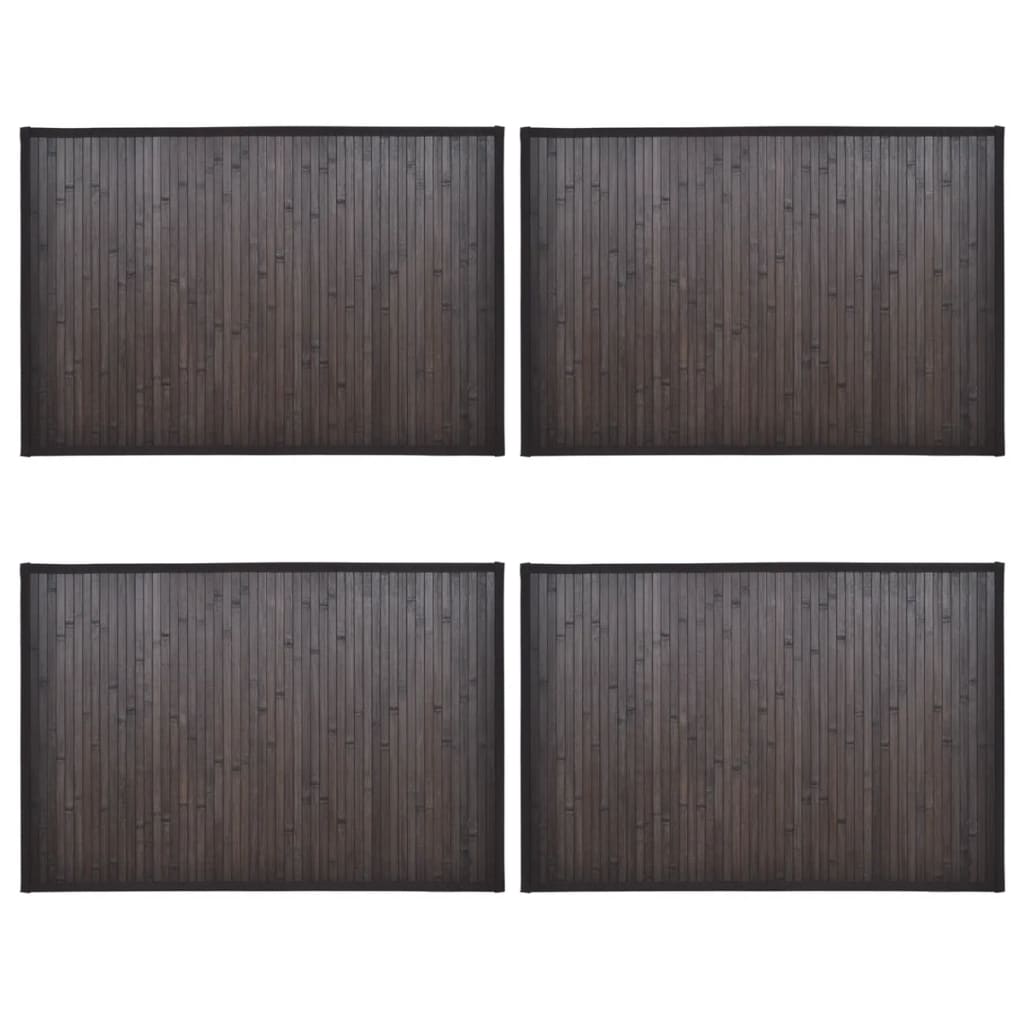 Set de 4 covorase de baie, vidaXL, Bambus, 60 x 90 cm, 17 mm, Maro inchis