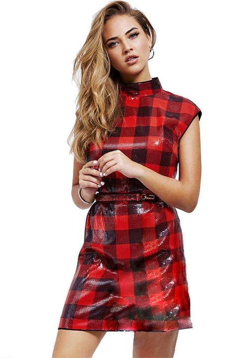 Дамска рокля Guess Sequin Dress, Червен/Черен, XS EU