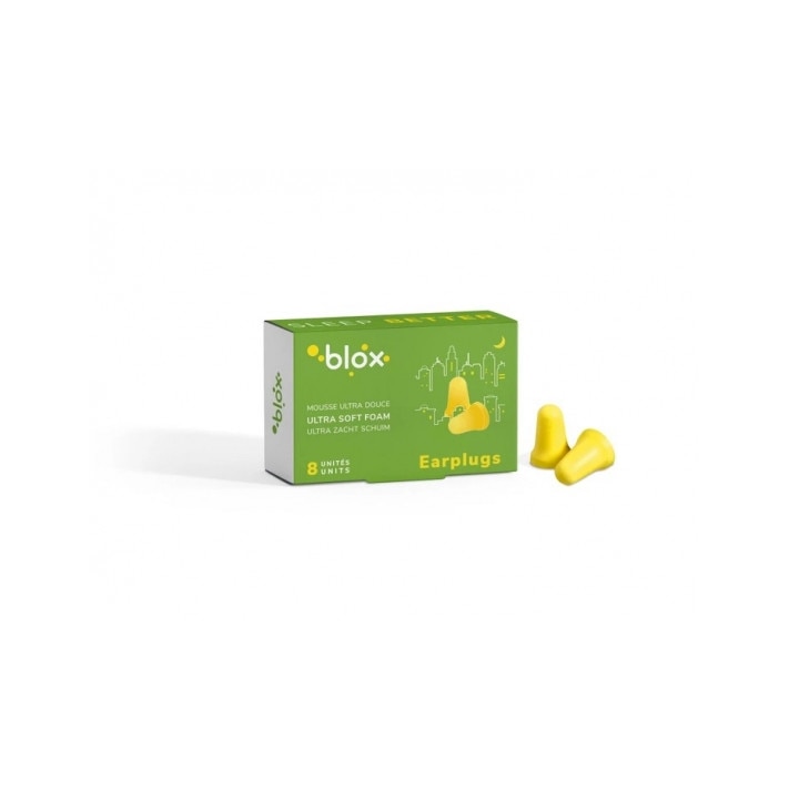 Set 4 perechi de dopuri de urechi pentru somn Blox Earplugs, Spuma conica, Extra moale, Universale, Galben
