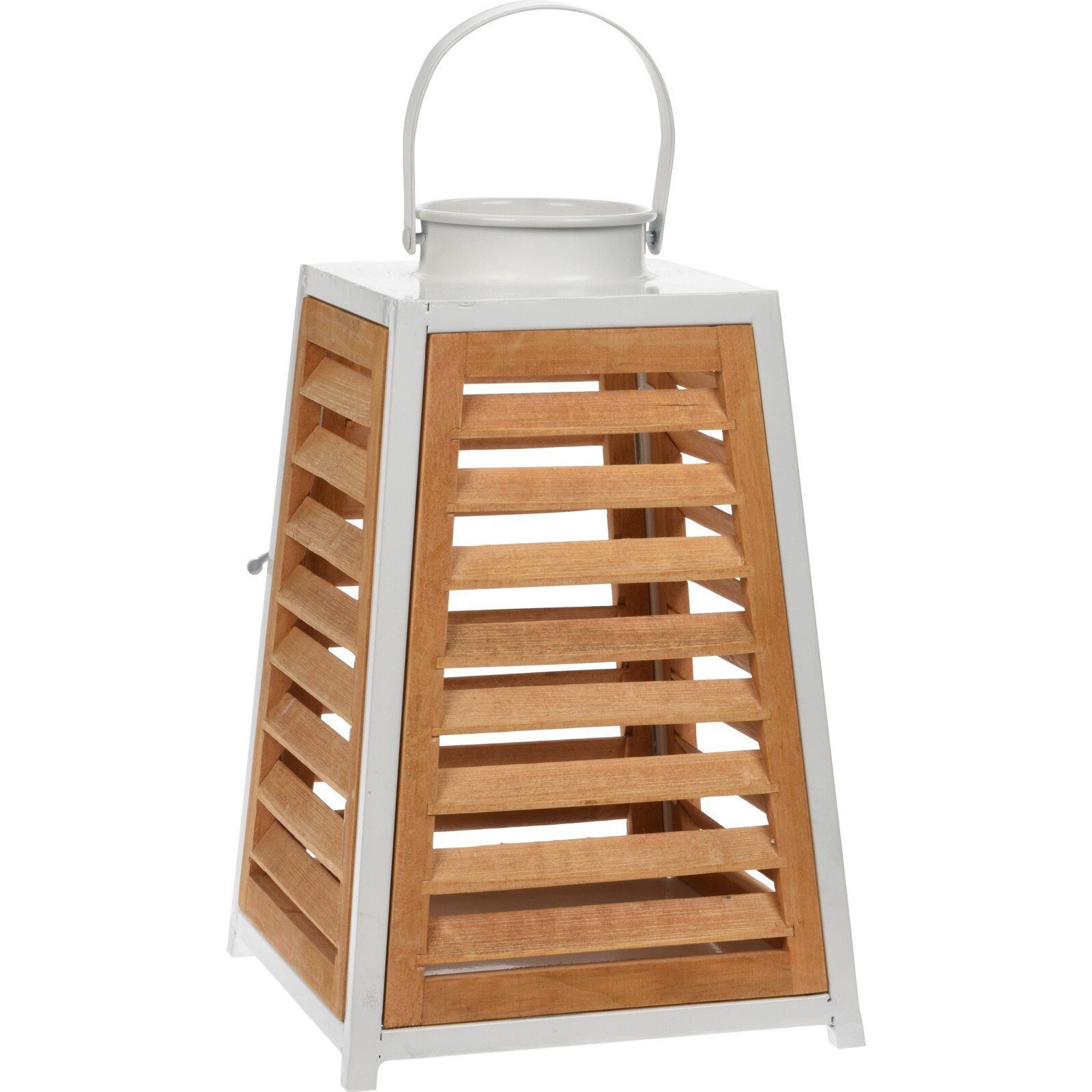 Suport Lumanari din bambus, cu margine metal Alb, 22x22x36 cm