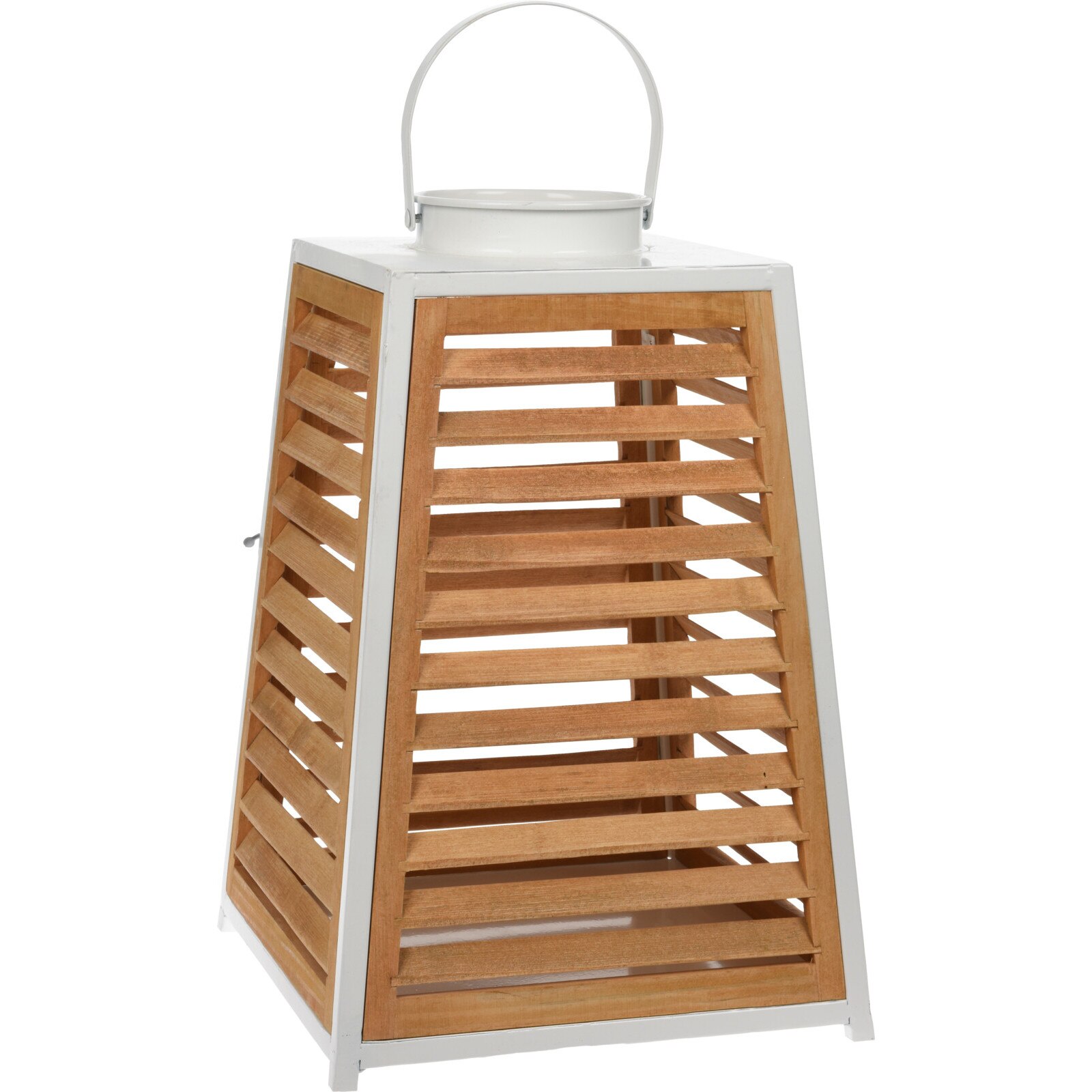 Suport Lumanari, din Bambus cu margine metal, Alb, 29x29x44 cm