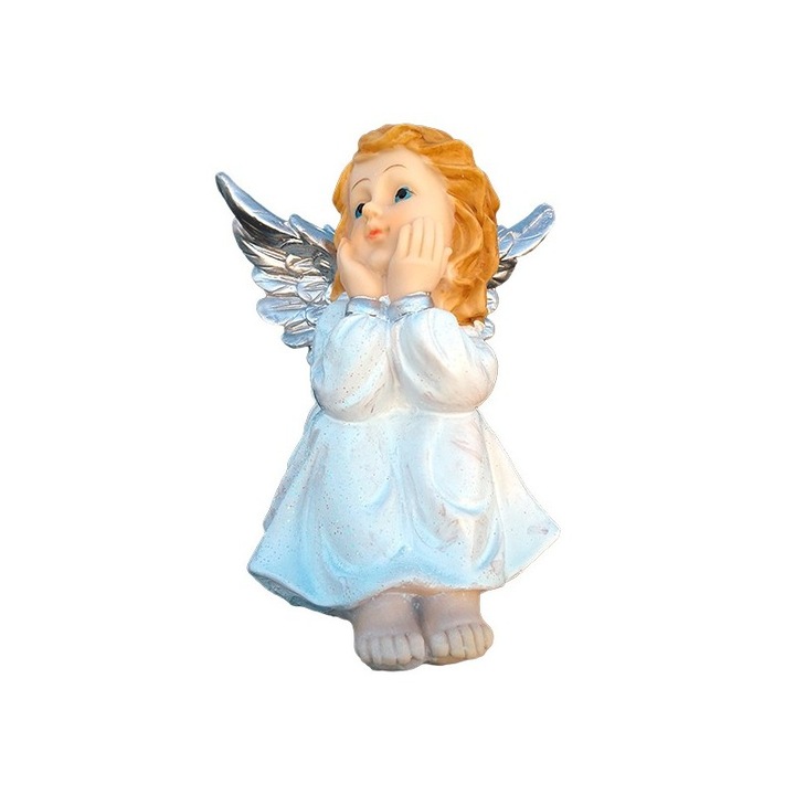 OEM Angyal dísz, műgyanta, 16 cm, Fehér