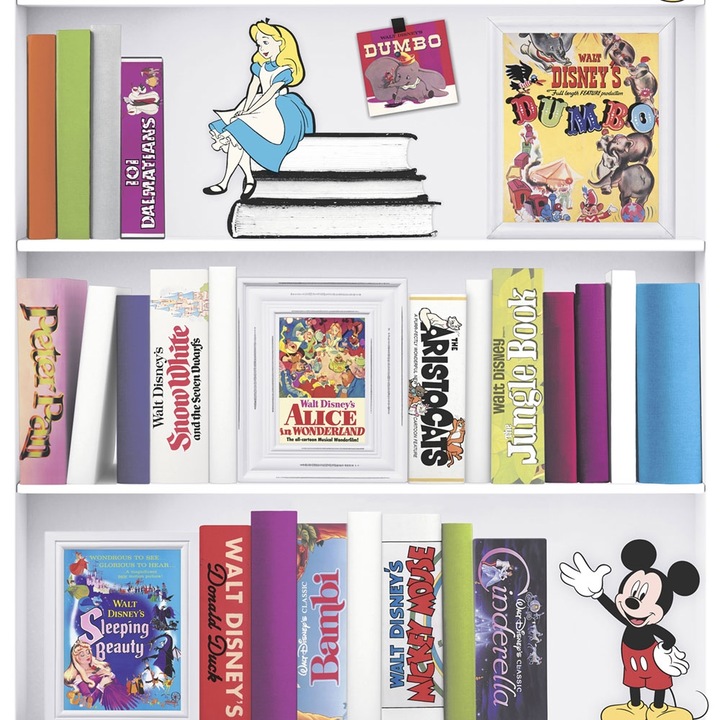 Tapet copii biblioteca carti Disney multicolor pe fond alb 106455 Kids@Home 53 cm x 10,05 m / 5,3 mp