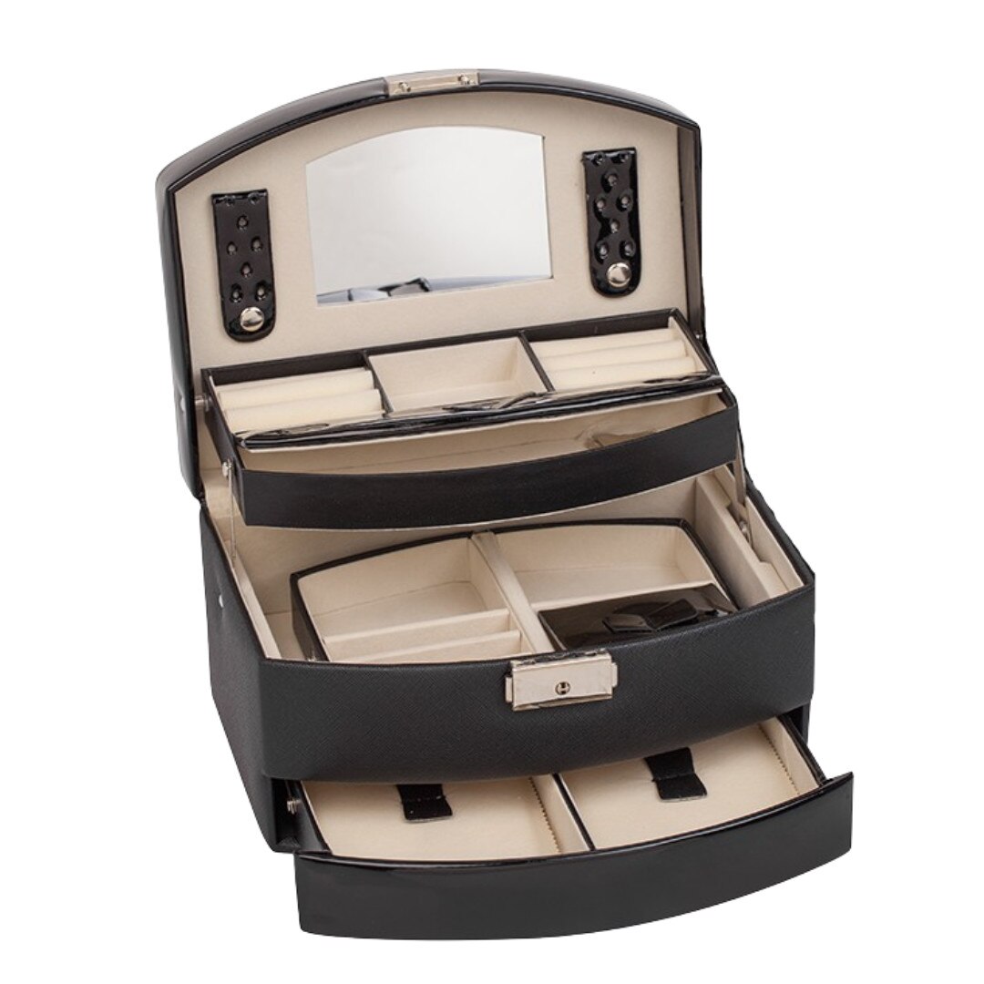 Cutie de bijuterii cu maner, Rossi, 22/16/15 cm, negru