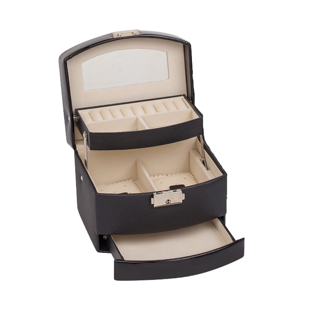 Cutie de bijuterii cu maner, Rossi, 16x14x13cm, negru