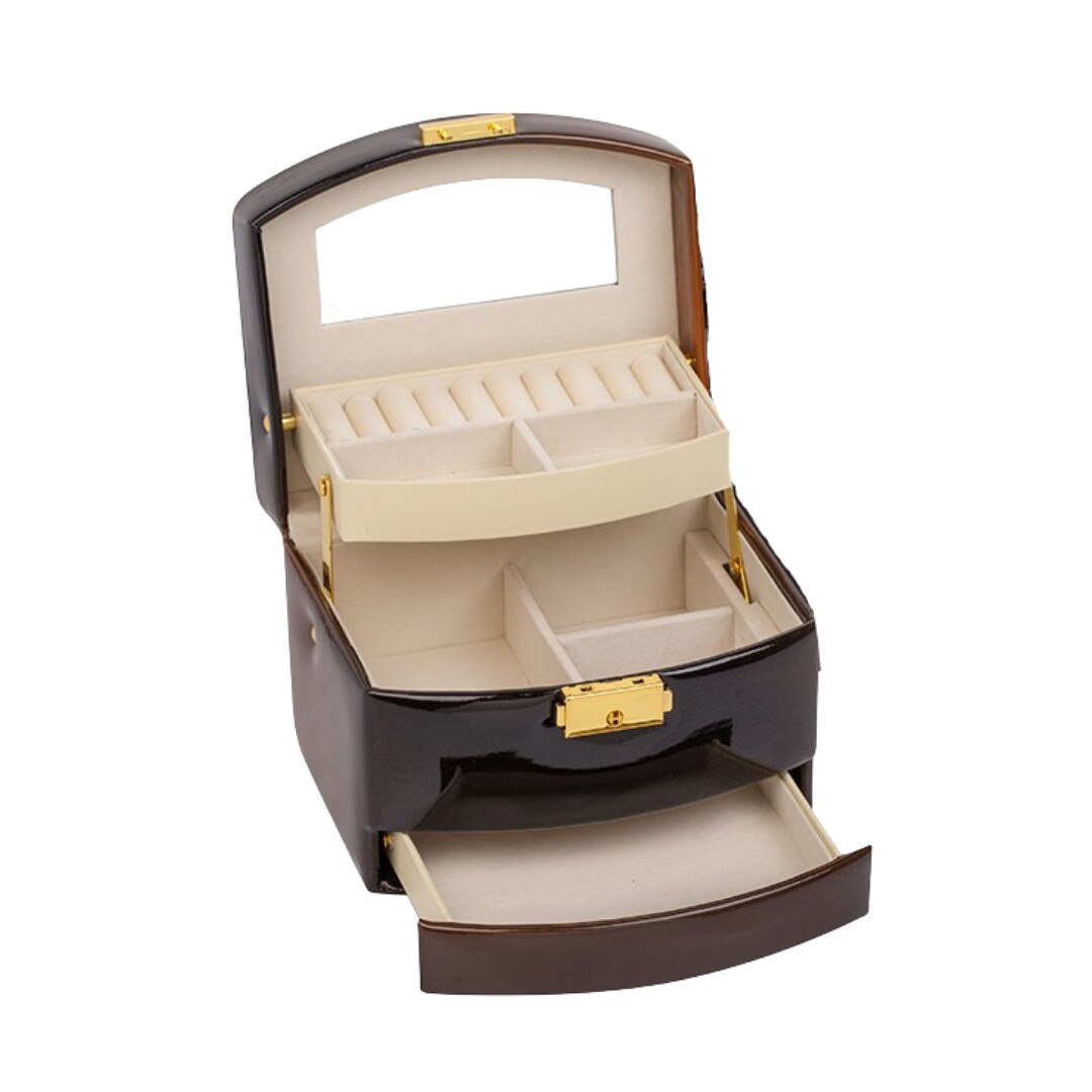 Cutie de bijuterii cu maner, Rossi, 16x14x13cm, maro