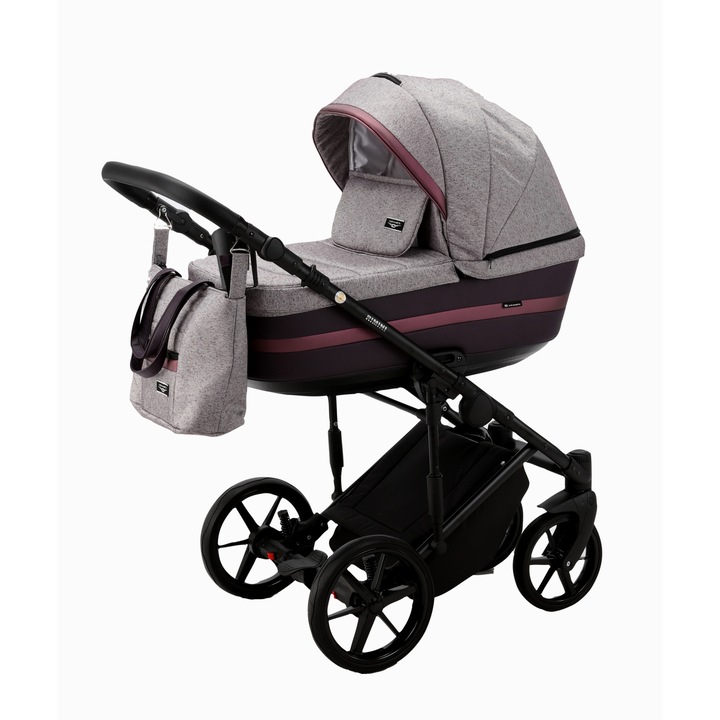 Carucior 3 in 1 ADAMEX RIMINI ALU, LUX Collection, Linen & EcoLeather RY40, Gri/Bordeaux