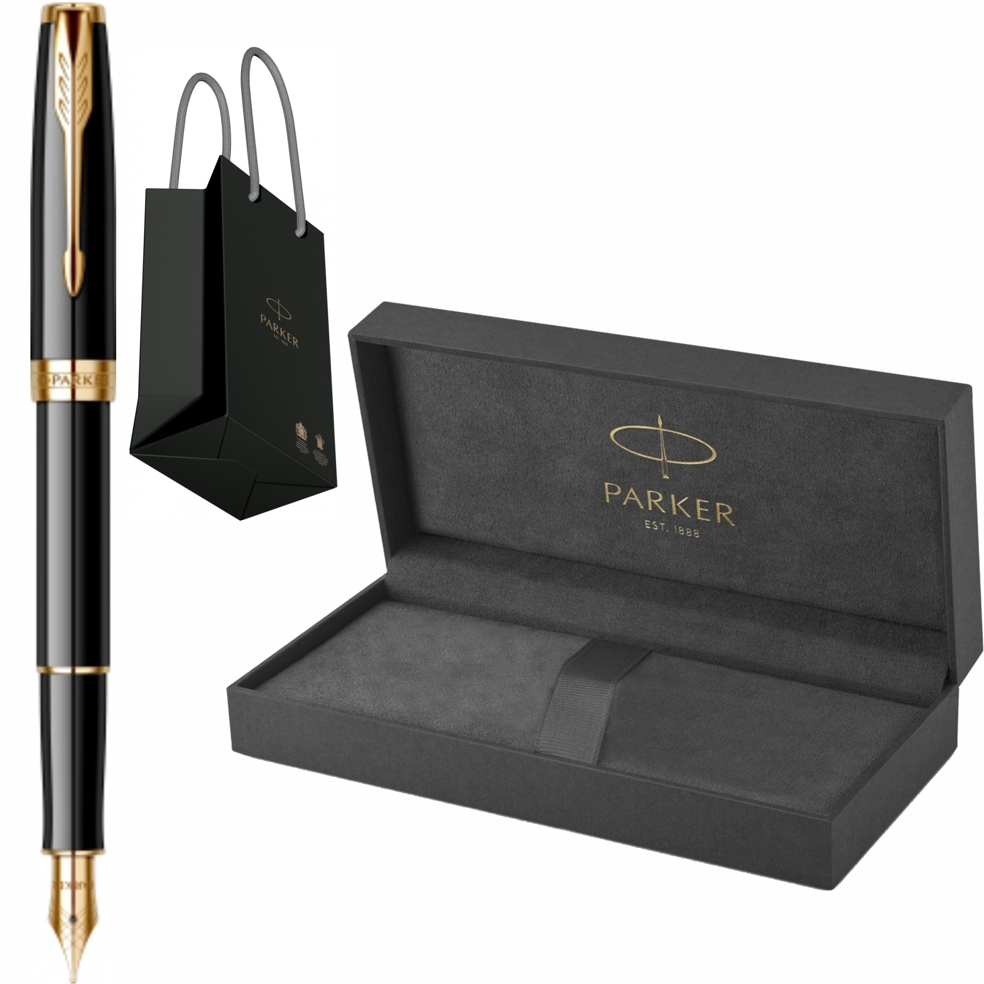 Stilou Parker Sonnet Royal Black GT Personalizat prin Gravura Laser cu convertor montat in punga Parker