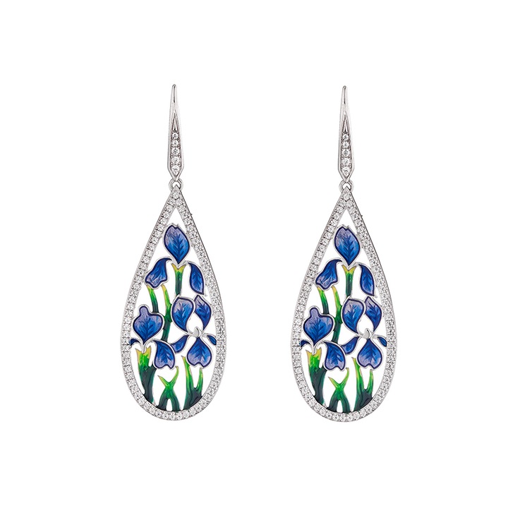 Обеци Swan Pearls PJ126E Сини Цветя,, Сребро 925, Цирконий