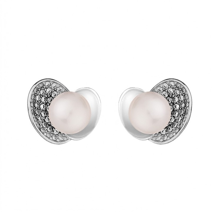 Cercei cu perle albe Swan Pearls, LA889EW, Argint/Zirconiu, Alb