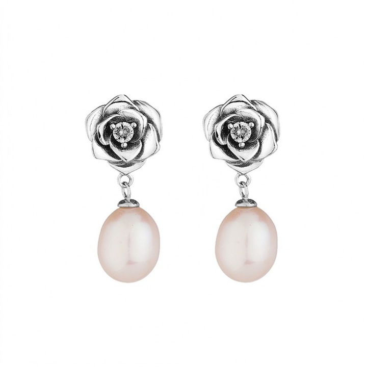 Cercei Swan Pearls, LA771EW, Model trandafir, Argint, Alb