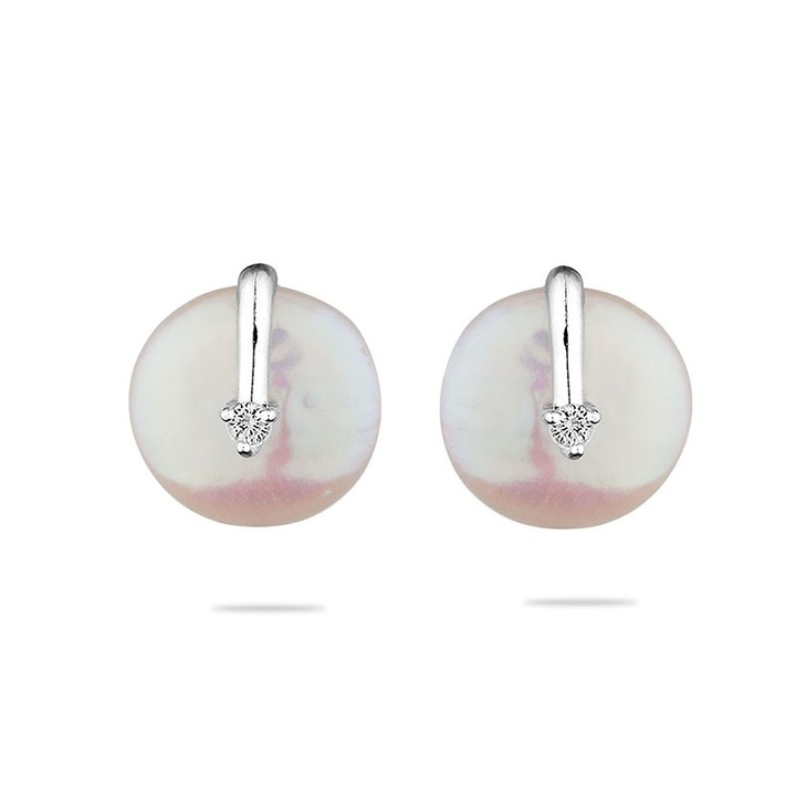 Cercei Swan Pearls DE119EW, Perle albe, Zirconiu, Argint 925