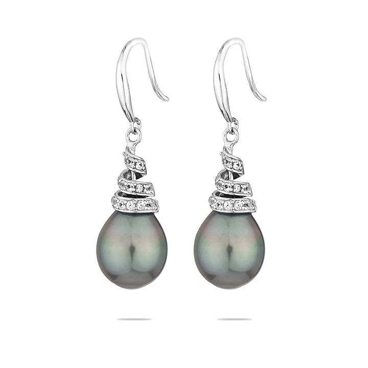 Cercei Swan Pearls D109ETA, Perle Tahiti negre, Argint 925