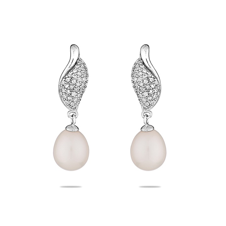 Обеци Swan Pearls LA526EW Бели Перли, Цирконий, Сребро 925