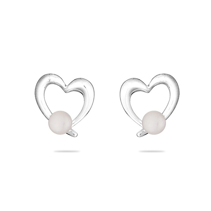 Обеци Swan Pearls LA123EW Сърца, Бели Перли, Сребро 925