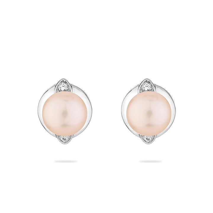 Cercei cu perle roz Swan Pearls, SE0359P, Argint, Roz