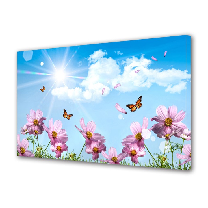 Tablou Canvas Fluturi si flori de primavara, 20 x 30 cm