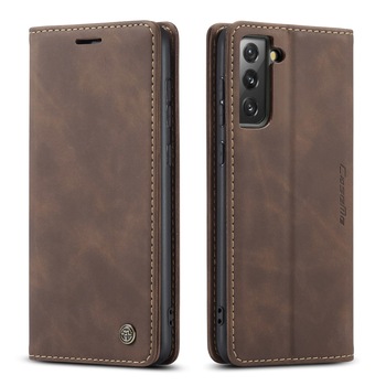 Husa pentru Samsung Galaxy S21 Plus, CaseMe, slim piele, tip portofel, stand, inchidere magnetica, textura catifelata, Maro coffee Husa pentru Samsung Galaxy S21 Plus, CaseMe, slim piele, tip portofel, stand, inchidere magnetica, textura catifelata, Maro coffee