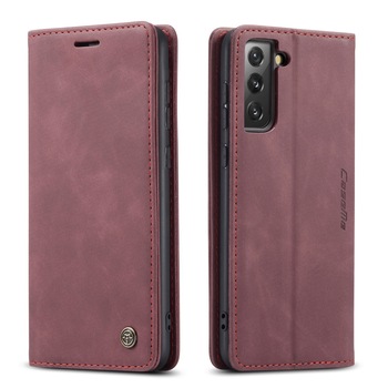 Husa pentru Samsung Galaxy S21 Plus, CaseMe, slim piele, tip portofel, stand, inchidere magnetica, textura catifelata, Visiniu Husa pentru Samsung Galaxy S21 Plus, CaseMe, slim piele, tip portofel, stand, inchidere magnetica, textura catifelata, Visiniu