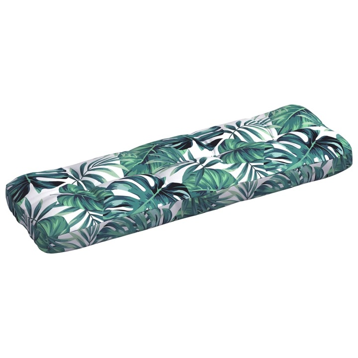 Възглавница за градински диван VidaXL, Десен на тропически листа, Текстил-полиестер, 120 x 40 x 12 см, Зелен / Бял