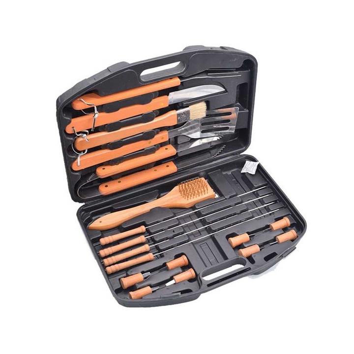 BBQ és grillező szett, grillkészlet hordtáskában, 18 darabos