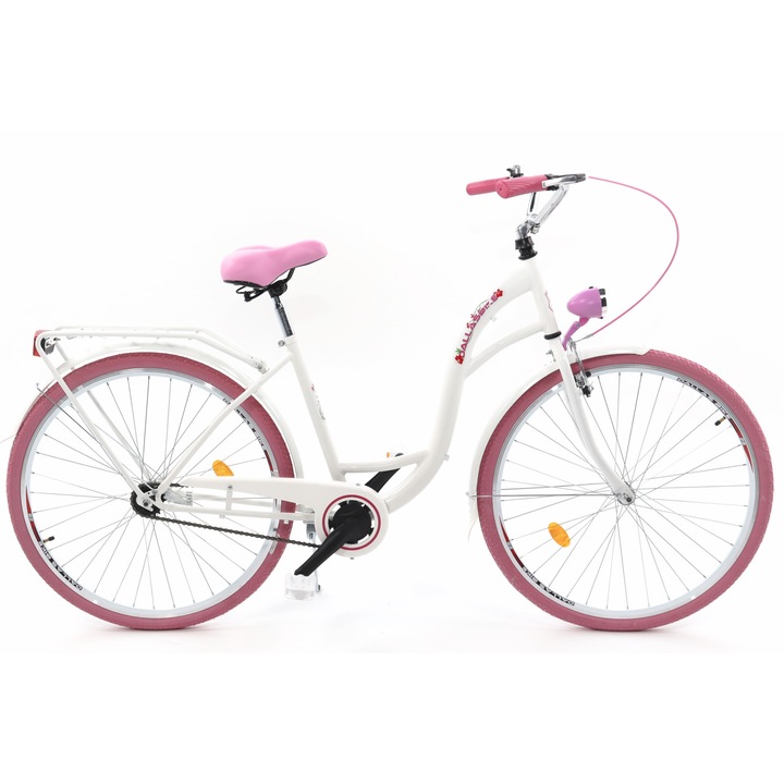 Велосипед Dallas City, 1 скоростен, Kолела 28", Бял/Розов, 155-185 cm височина