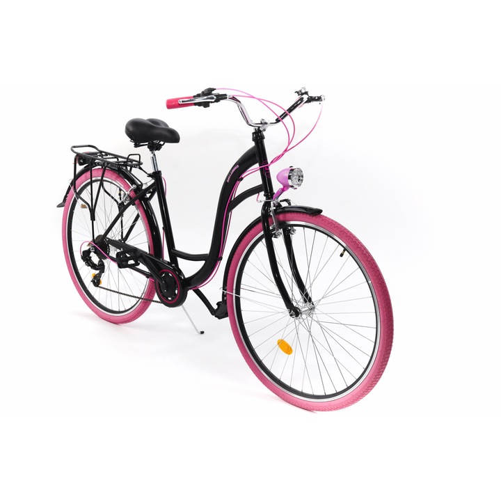 Велосипед Dallas™ City, 7 скоростен, Kолела 28", Черен/Розов, 155-185 cm височина