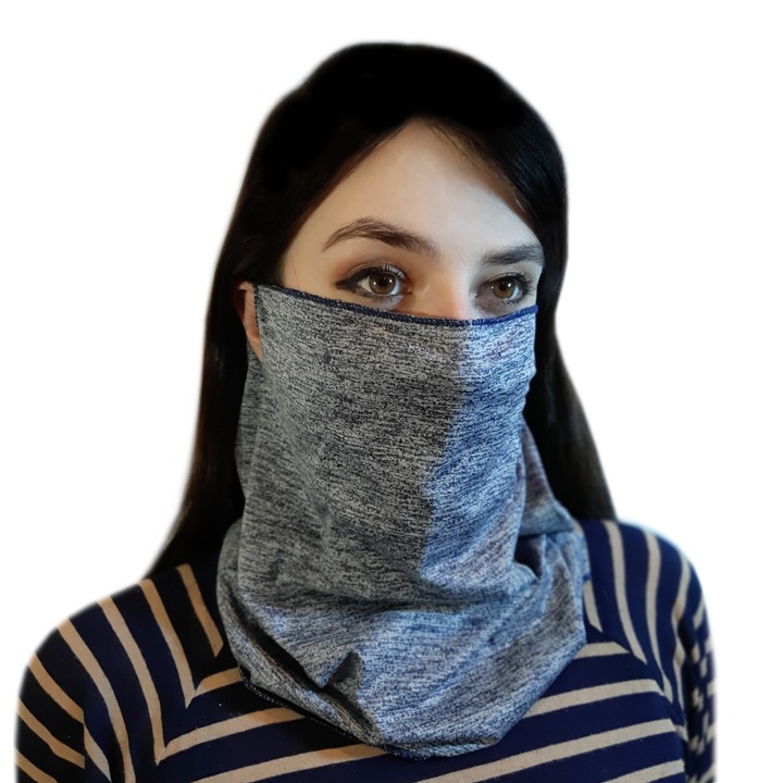 OEM bandana védőmaszk zsebbel, 2 szénszűrő PM2.5, kék