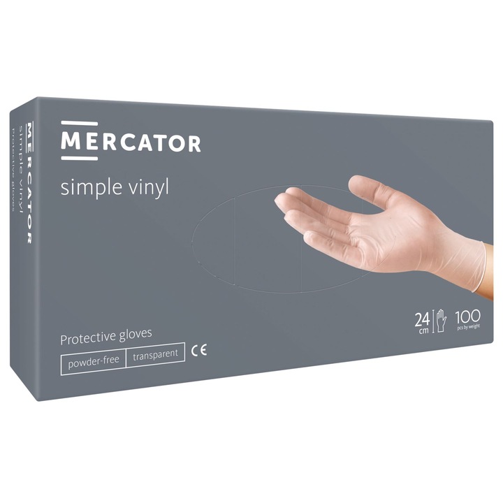 Manusi vinil nepudrate transparente, Simple Vinyl, 100 buc/cutie - M