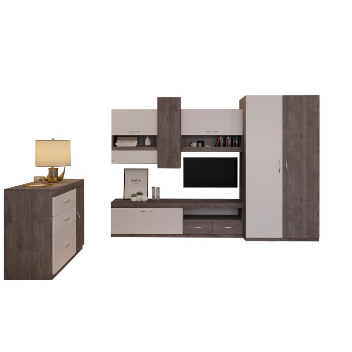 Mobilier Living TEC, MDF Alb Lucios / Whiteriver, 90x170x30 cm