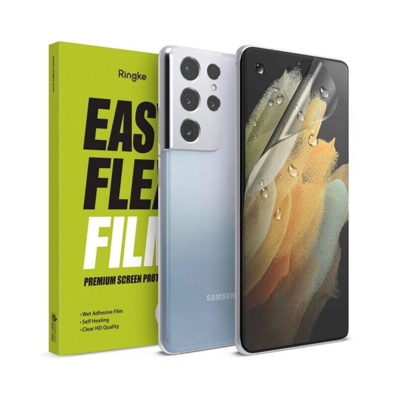 Folie Silicon Premium Ringke Dual Easy Pentru Samsung Galaxy S21 Ultra, 2 Bucati In Pachet, Transparenta, Silicon