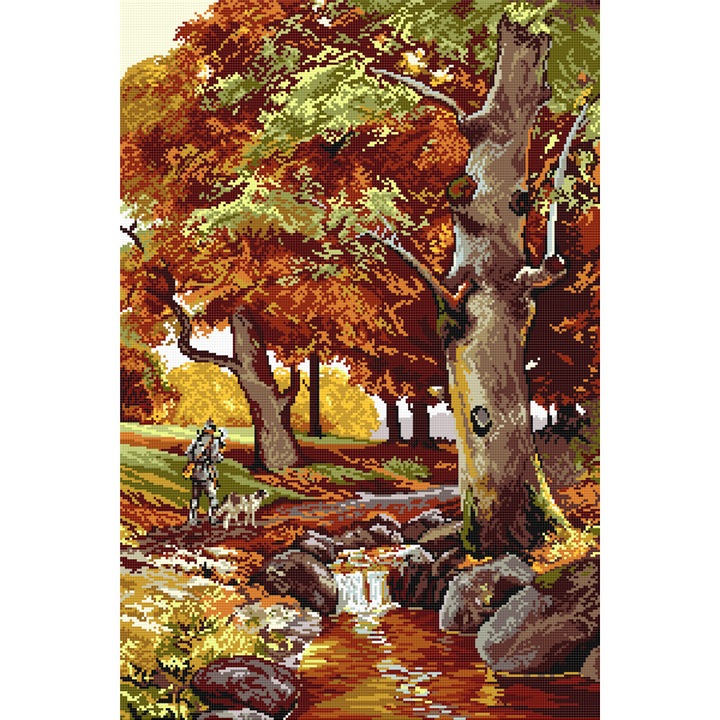 Goblen la vanatoare , Hudemas , kit imprimat pe panza , cu fire mouline 20x30cm
