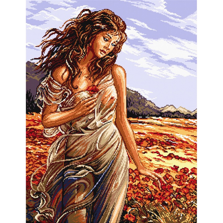 Goblen vara fierbinte , Hudemas , kit imprimat pe panza , cu fire mouline 23x30cm