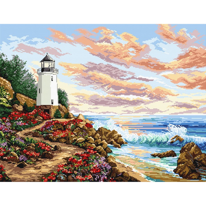 Goblen far la malul marii , Hudemas , kit cu diagrama alb-negru , cu fire mouline 23x30cm